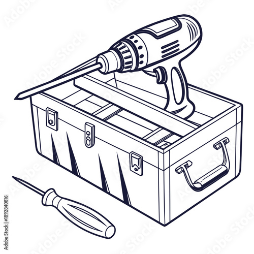 Toolbox with drill and screwdriver