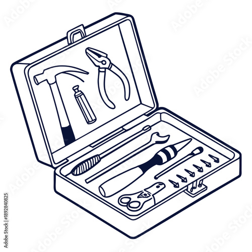 Open tool kit with assorted tools