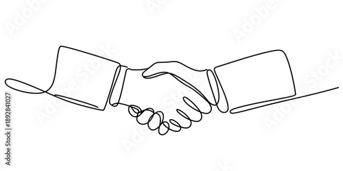 Continuous single line art of a handshake representing agreement and partnership Vector, illustration