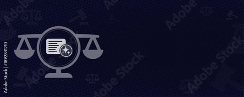 AI in Contract Law and Document Automation, Scales of Justice with Document Icon and AI Sparkles Vektor, Copy Space for Legal Technology and Smart Contracts