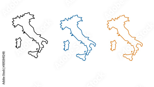 Three colored outlines of the Italy map on a white background