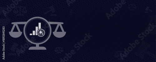 AI in Financial Law and Stock Market Regulation, Scales of Justice with Growth Chart and AI Sparkles Vektor, Copy Space for Fintech and Investment Law Design