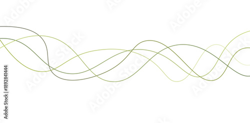 Abstract Green Wavy Line Background with Smooth Flowing Curves, Minimal Modern Design, Elegant Linear Waves on Clean White Space