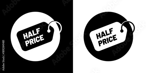 Half Price Sale Tag Icon in Black and White