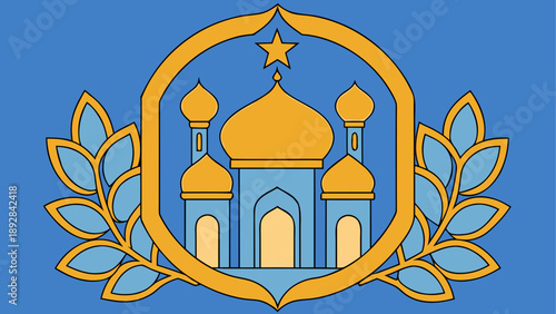 Islamic mosque emblem with star and olive branches