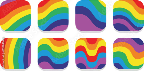 Vibrant rainbow colored bundle icons with wavy patterns on transparent background