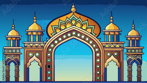 Ornate mosque entrance with islamic architecture