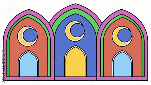 Colorful islamic architecture with crescent moons