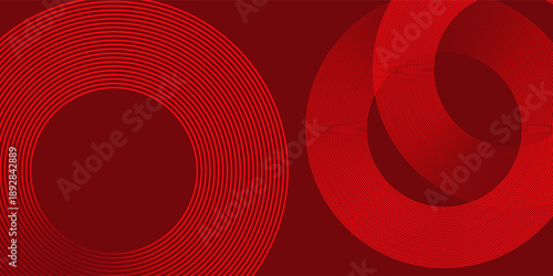 Abstract red geometric background with concentric circles and flowing wave lines, modern minimal design for branding, technology, and creative projects.