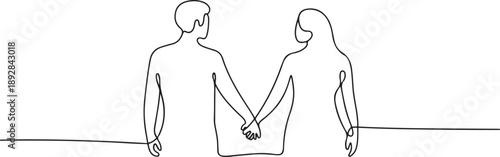 Couple holding hands together.one line vector illustration with white background