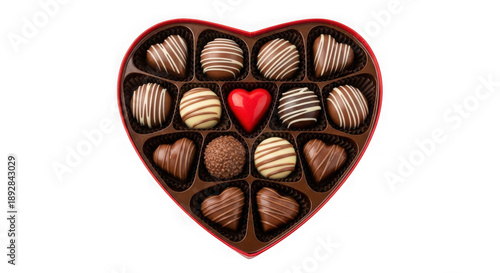 Heart shaped box of assorted chocolates isolated on transparent background