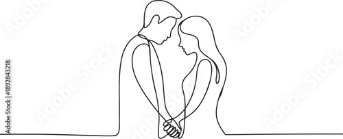 Couple holding hands together.one line vector illustration with white background