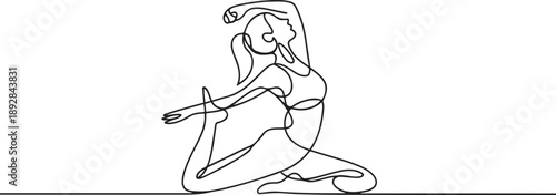 Girl performs exercises.one line vector illustration with white background