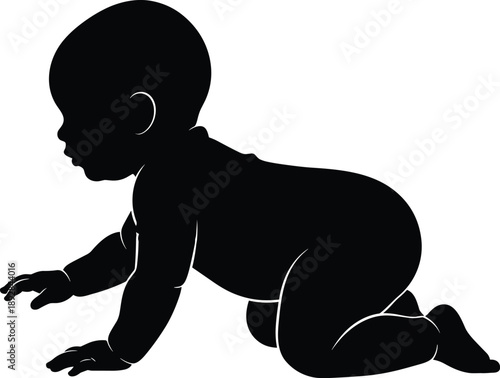Silhouette of a Cute Little Baby Crawling on the Floor Vector Illustration for Childhood Development Parenting Growth New Born and Early Infant Care Design,