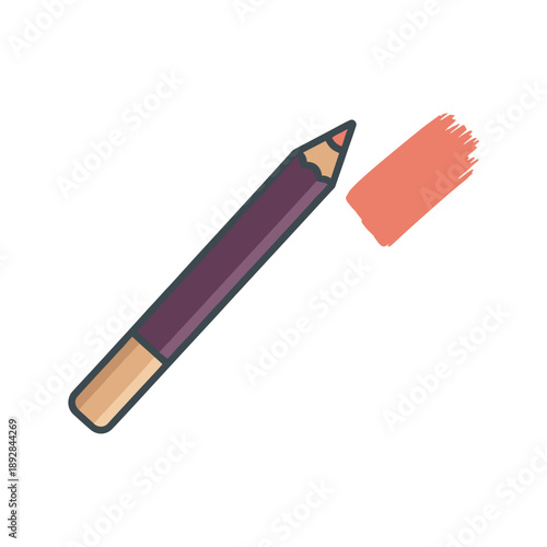 Lip liner pencil with color swatch cosmetic makeup illustration isolated on white