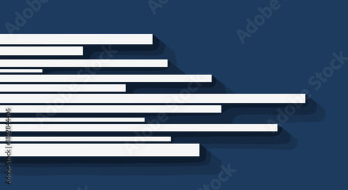 Abstract White Bars Growing Rightward on Dark Blue Background.