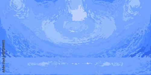 Abstract blue artwork with swirling shapes and a central bright spot