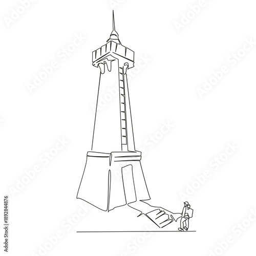 One continuous single drawing line art flat doodle lighthouse, sea, travel, tour tourism, person, ocean, light, water. Isolated image hand draw contour on a white background; hand drawn; not AI