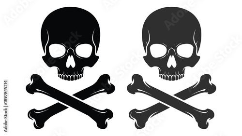Two black skull and crossbones symbols are displayed against a white background