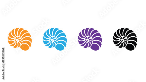 A set of colorful nautilus shell logos on a white background
