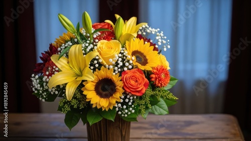 Wallpaper Mural A beautiful bouquet of flowers on a wooden table indoors Torontodigital.ca