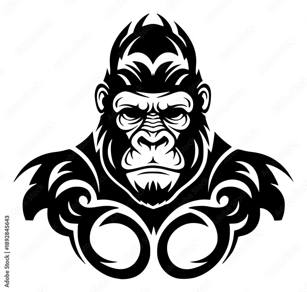 Obraz premium illustration depicts the head and shoulders of a gorilla in a tribal or tattoo art style