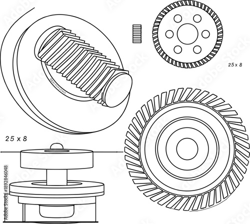 Isometric hydraulic shock absorber illustration with metal piston rod, technical cutaway style, automotive suspension component, engineering product rendering isolated on blue background vector design