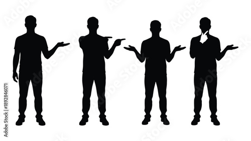 Four silhouetted figures displaying various hand gestures and poses high quality