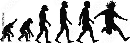 Human evolution silhouettes showing progression from ape to modern man, anthropology and biology concept isolated on white background