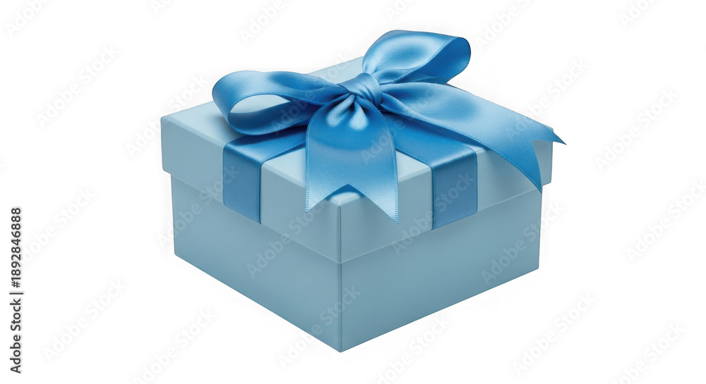 Obraz premium Light blue gift box with ribbon bow isolated on transparent background
