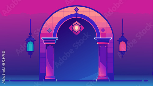 Magical archway with hanging lanterns