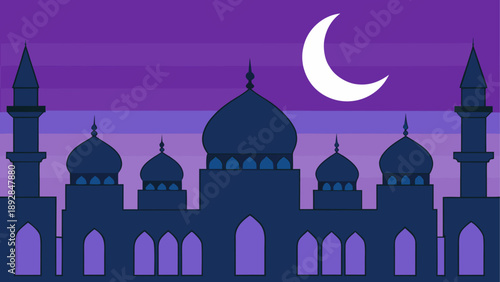 Silhouette of mosque with crescent moon