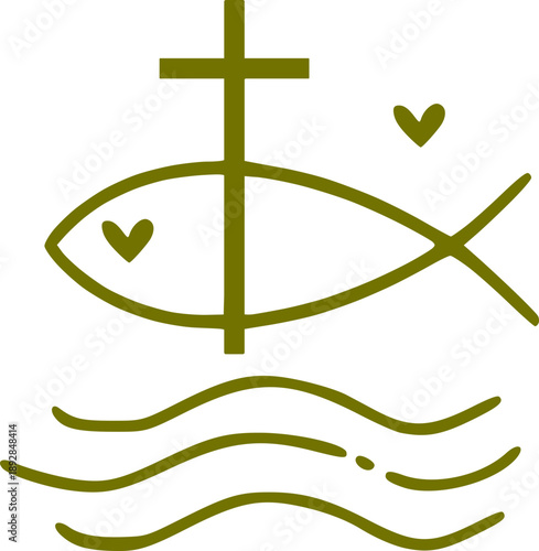 Christlicher Fisch mit Kreuz als Jesus Fisch für Kommunion,Taufe,Kornfirmation,Firmung ,Einladung oder christliche Geschenkartikel.
