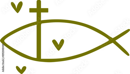 Fisch Kreuz christlicher Fisch Motiv als religiöses Jesus Fisch Symbol für Erstkommunion kirchliche Feiern und christliche Gestaltung.