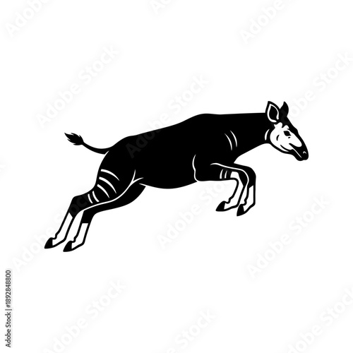 A wild black panther and a Okapi running stallion silhouette are isolated on a white background in this vector illustration of nature, animals, and equestrian sport art