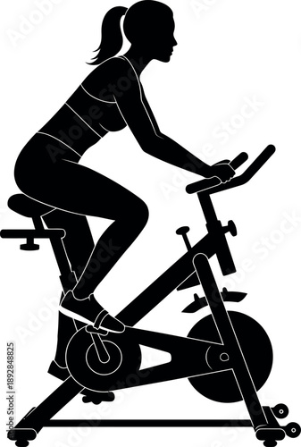Woman riding stationary exercise bike silhouette fitness concept