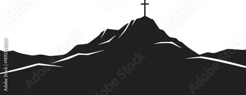 Calvary hill cross silhouette vector illustration mountain landscape for christian easter