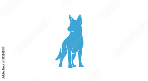 Blue Silhouette of a Standing Dog Facing Left.