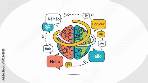 Brain Divided Into Two Halves Representing Global Communication.