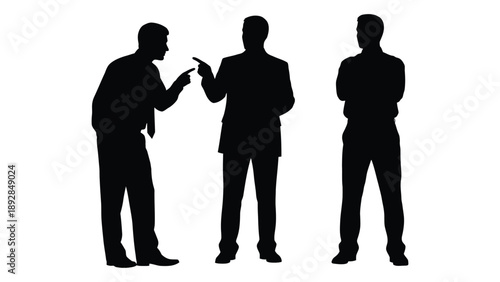 Three silhouetted men in suits appearing to be in discussion or negotiation