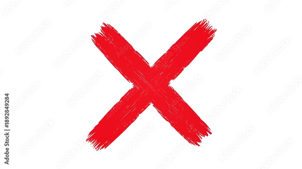 Obraz premium Red cross X mark hand drawn with grunge brush stroke for error warning and cancellation symbol concept