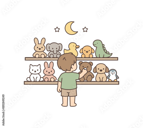 minimal stock vector icon flat clipart muted pastel colors low saturation low contrast simple geometric shapes clean edges consistent proportions minimal facial features kid choosing one