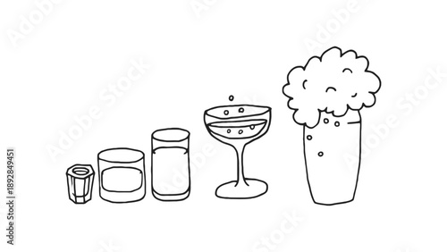 A colorful illustration of various cocktails and drinks on a white background
