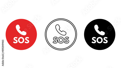 Three SOS icons in red, white, and black on a clean background