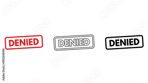 Three denied stamps in red, black and white on a clean background