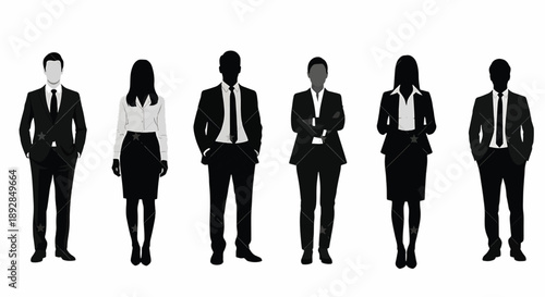 Business People Silhouettes in Black Suits and White Shirt