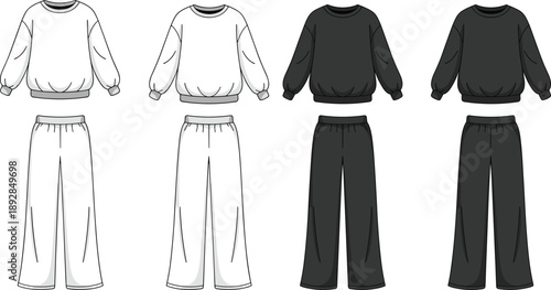 White and black sweatshirts and pants clothing fashion