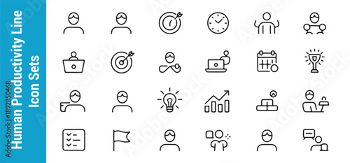Human productivity line icon sets vector illustration for business management office work and growth