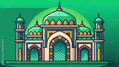 Illustrated mosque with islamic architecture