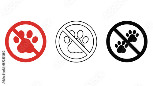 No pets allowed sign with paw print icons on white background